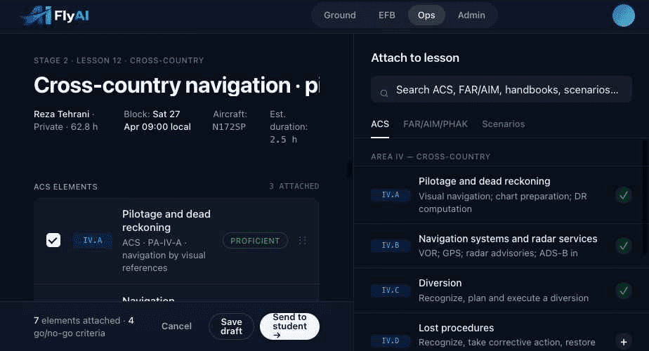 FlyAI lesson plan composer with ACS elements, in-development preview